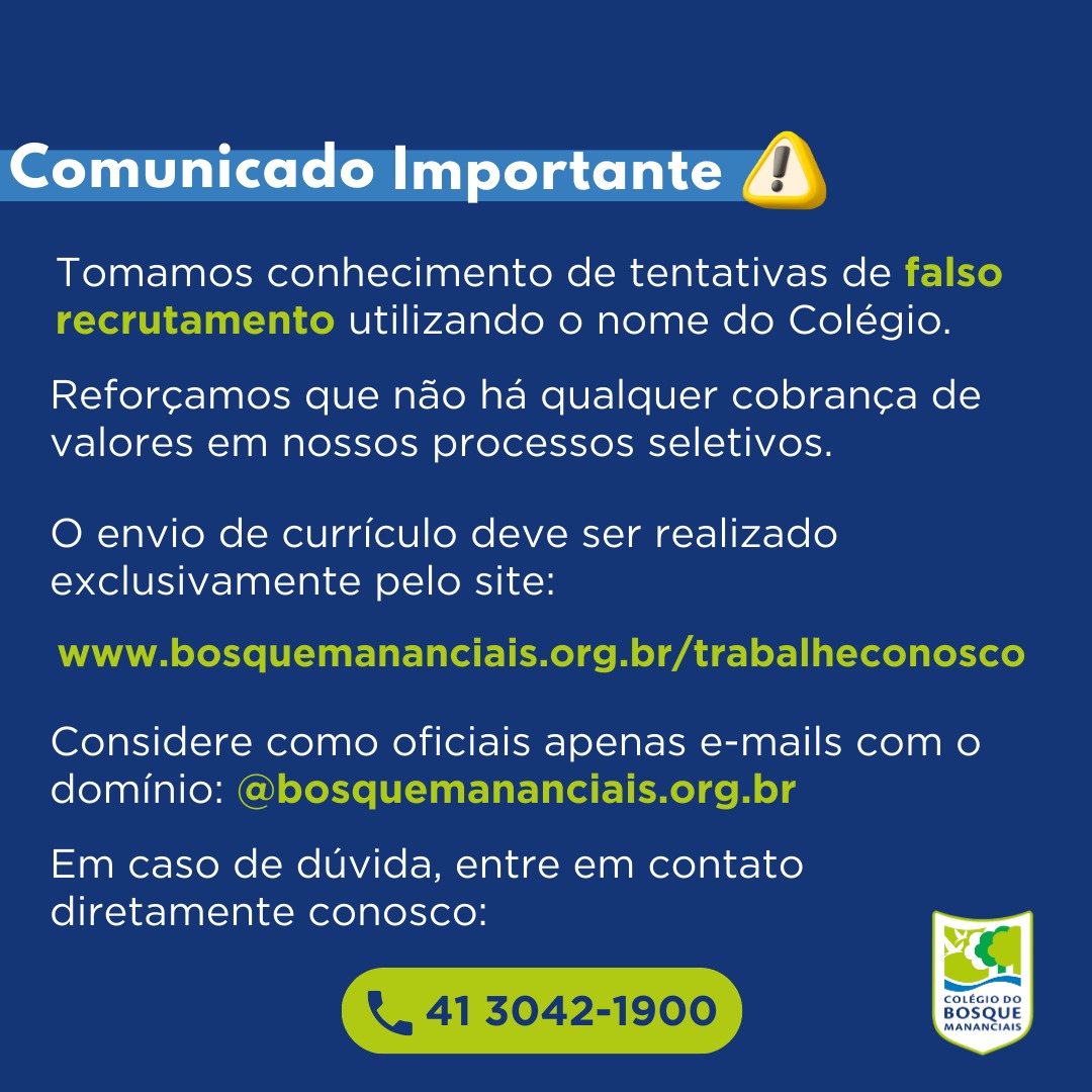 Alerta: tentativa de golpe utilizando o nome do colégio